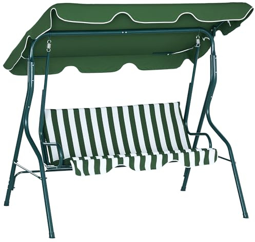 Outsunny Columpio de Jardín de 2-3 Plazas Balancín de Exterior con Toldo Ajustable en Ángulo Impermeable y Marco de Acero para Patio Balcón 170x110x153 cm Verde
