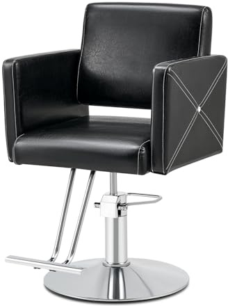 CO-Z Frisörstol svart 47–62 cm höjdjusterbar 360° vridbar barberstol 150 kg för frisörsalong och barbershop