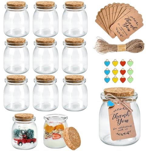 Loyaboho 12 Stück Glasflaschen mit Korken,200ml Glas mit Korkdeckel,Puddinggläser Gläser mit Korken, Kleine Gläser mit Korken für Gewürz, Joghurt, Marmelade, Dessert, Party Hochzeit Gefälligkeiten