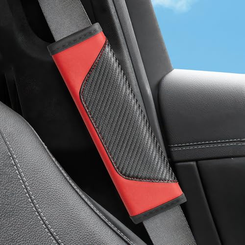 2 pezzi Copri cintura di sicurezza per auto, cuscinetti per cintura di sicurezza in fibra di carbonio Comodi copri cintura di sicurezza Copri cintura di sicurezza per auto (rosso)