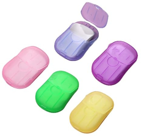 5 Boxes Portable Hand Soap Flakes Disposable Paper Soap Mini Scented Slice Sheets with Storage Box Paper Soap Sheets for Hand Washing Foaming Travel
