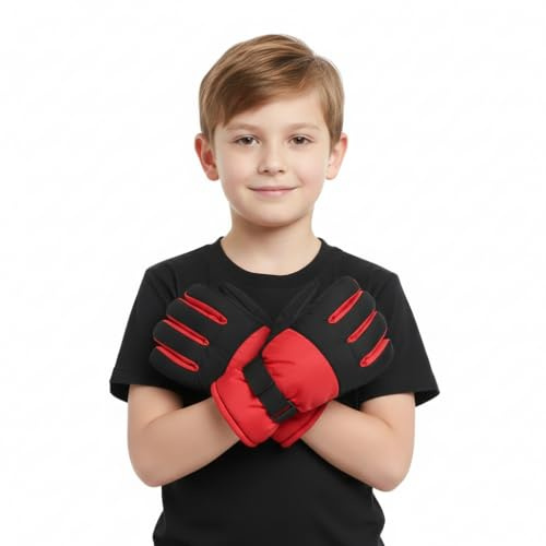A2Z For Kids Boys Ski Snowboarding Winter Gloves Windproof Outdoor Sports Thermal Fleece - Gloves 970 Red 7-8
