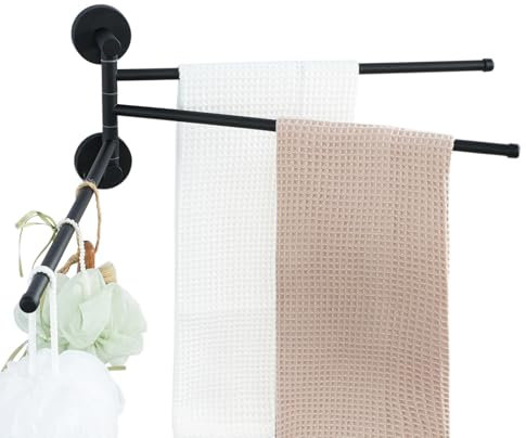 Auralum Portasciugamani senza foratura/con foratura, 2 in 1, in acciaio inox, può trasportare 5 kg, da parete 42 cm, a due bracci per bagno, cucina (Portasciugamani girevole - Nero - Tre colpi)