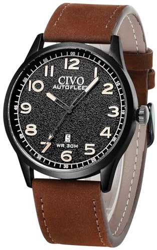 CIVO Uhren Herren Lederarmband Armbanduhr: Klassisch Analog Quarzuhr mit Datum Leuchtend - Männer Uhr Leicht zu Lesen Braun