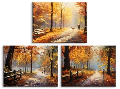 PIY PAINTING Paisaje natural Arte mural sobre lienzo, imágenes otoñales, impresión sobre lienzo, fácil de colgar para salón, oficina, entrada, café y estudio de yoga, juego de 3, 30 x 40 cm (90 x 40