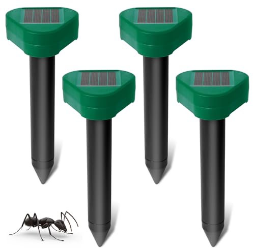 Sporgo Lot de 4 répulsifs solaires anti-taupes : répulsif à ultrasons contre les taupes - Protection IP65 - Répulsif contre les campagnols - Lutte contre les parasites pour la pelouse et le jardin