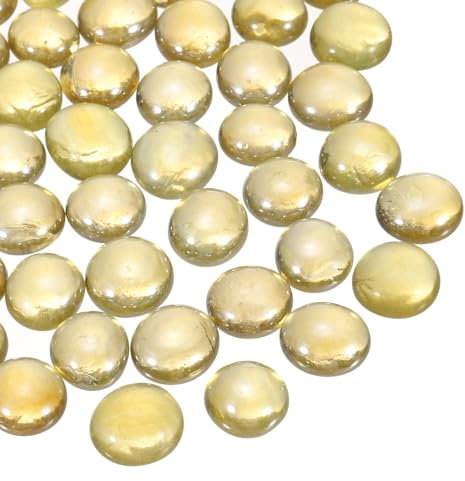 sourcing map Glass Beads,40pcs Flat Glass Gemstone Light Yellow 0.44lbs (0.47-0.55) Glass Marbles Pebbles for Vase Fillers Aquarium Decor DIY Craft