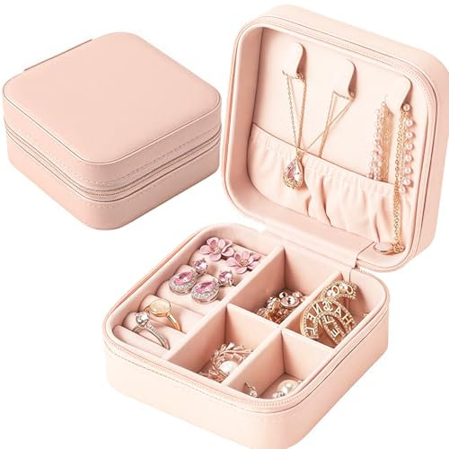 Jewellery Box for Women, Portable Jewelry Box, Organizer PU Leather Mini Travel Jewelry Storage Case for Rings Earrings Necklace Bracelets Jewelry Gift for Women Girls