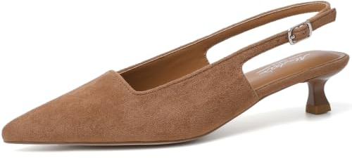 Mostrin Brown Slingback Kitten Heels for Women Suede Pointed Closed Toe Heels Low Pumps Shoes for Party Work Office Size 8