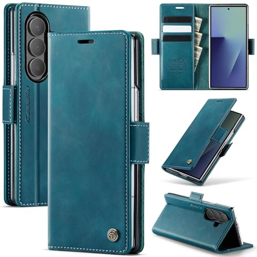 Cracedily for Samsung Galaxy Z Fold 7 Case, Wallet Case Flip Leather with Card Holder Magnetic Closure Shockproof Kickstand Protective Phone Cases Cover for Galaxy Fold7, Blue-Green