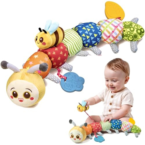 TUMAMA Kids Giocattolo per Bambini 0 3 6 9 Mesi Raupe Giochi, Addominale Cuscino Greifling Cucletier con Rassel Anello di Morso Knittertoy, Montessori Sensorik Tummy Time Toys, Lettino Raupenstoy