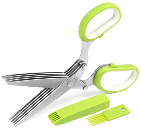 Tijeras Para Hierbas, Tijeras Cocina Acero, 5 Cuchillas De Acero Inoxidable, Con Tapa De Seguridad Y Cepillo De Limpieza, Para Cortar Hierbas, Hierbas, Pimientos, Perejil, Cebolla
