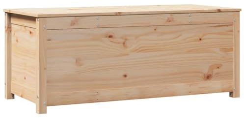 Augerqir Coffre de rangement en bois massif de pin - 110 x 50 x 45,5 cm - Avec vérin à gaz - Armoire de ménage robuste pour salon et jardin - Polyvalente