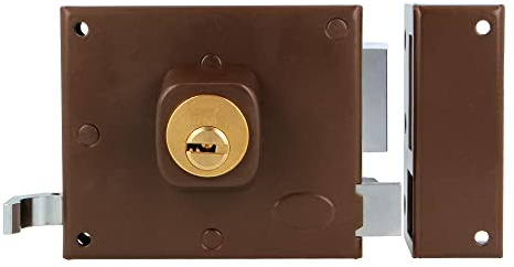 Amig - Cerradura de Sobreponer de Derecha con Palanca de Cierre, Lengüeta y Tirador para Puertas de Madera Mod. 72-100 x 85 mm - Pestillo Con Cilindro Redondo - Acero Marrón