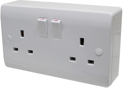 2 Gang 13 Amp Wall Socket with 25mm Surface Mount Pattress Back Box Double Twin