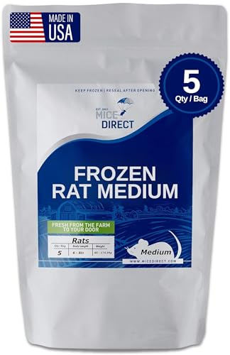 MiceDirect 5 Frozen Rat Medium Feeders Snake Food for Adult Ball Pythons Monitors Lizards (6-8 in)(No Flavors)