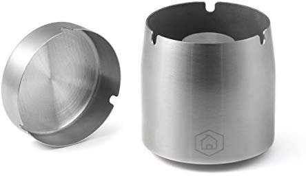 Hanseküche Aschenbecher - Hochwertiger Aschenbecher für draussen und drinnen aus Edelstahl - 2in1 Windaschenbecher mit rutschfestem Boden - Tragbarer Sturmaschenbecher in Groß für Garten und Balkon