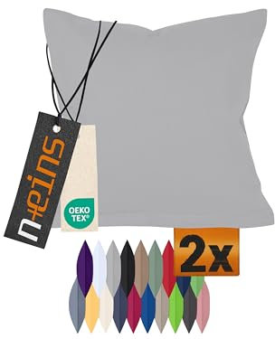 npluseins Doppelpack Baumwoll-Kissenbezüge - Moderne Wohndekoration in schlichtem Design 317.361, 40 x 40 cm, Silber