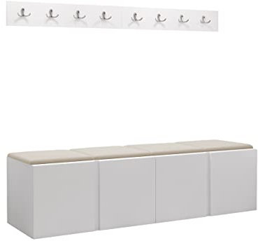 Mirjan24 Garderoben-Set Monati VII, 2X Schuhschrank + 2X Kleiderhakenbrett und Gepolstertes Paneel/Wandpaneel, 8 Doppelhaken, Flurgarderobe, Wandgarderobe (Weiß, Manila 02)