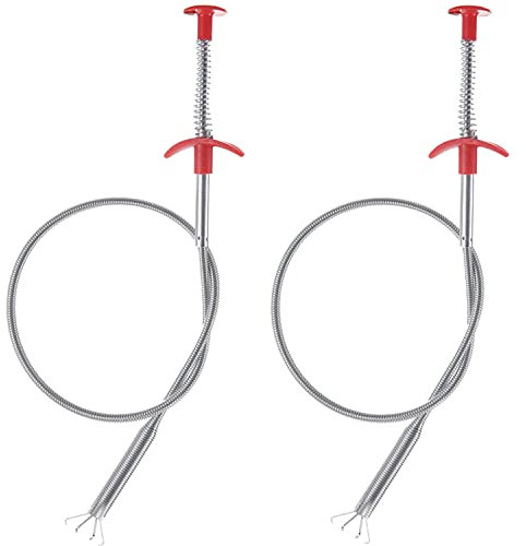 Lot de 2 déboucheurs Flexibles et Solides, 60 cm, déboucheur d'évier, évier de vidange, Pince à Ressort, Outil d'épilation pour évier de Cuisine, Salle de Bain, Baignoire, Toilettes (Gris)