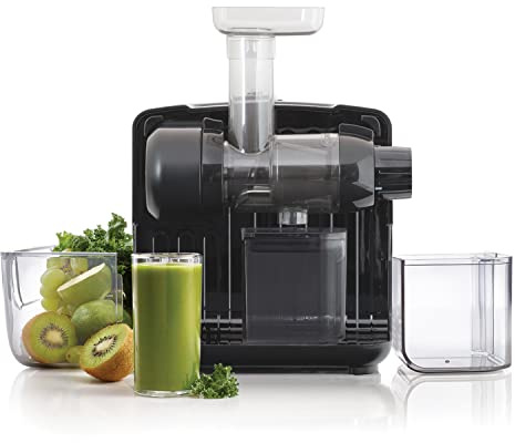 Omega Juicer Cold Press 365 Slow Masticating Vegetable and Fruit Juice Extractor and Nutrition System Makes Nut Milks Baby Food and Sorbets, 80-RPM Slow Juicer with On-Board Storage, 200-Watts, Black