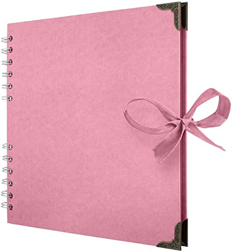 Bstorify Square Scrapbook Photo Albums 60 Pages (21 x 21 Cm) Pink Thick Paper, Hardcover, Metal Corners, Ribbon Closure - Ideal for Your Scrapbooking Albums, Art & Craft Projects (Pink, 21 x 21 Cm)