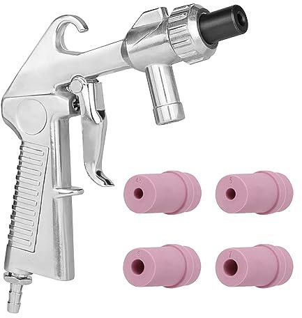 EFUTURETIME Sabbiatrice Pistola per Compressore con 4 Ugelli in Ceramica, un Ugello in Metallo Nero e Un Nipplo di Collegamento all'Aria in Acciaio Inox