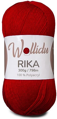 Wollidu Rika Garn zum Häkeln und Stricken 300g / 798m Strickgarn 100% Polyacryl Häkelgarn Feuer Rot