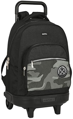 safta Grand Sac à Dos à roulettes, Compact, Amovible, idéal pour Les Enfants de différents âges, Confortable et Polyvalent, qualité et résistance, 33 x 22 x 45 cm, Couleur Noire, Noir, Estándar,