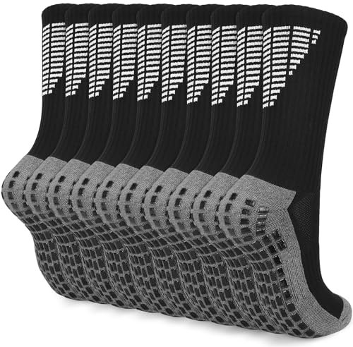 KOOOGEAR 5 Paare Fußballsocken Herren Sportsocken Fussball Socken Anti Rutsch Grip Fußball Socken Schwarz Weiß 43-46