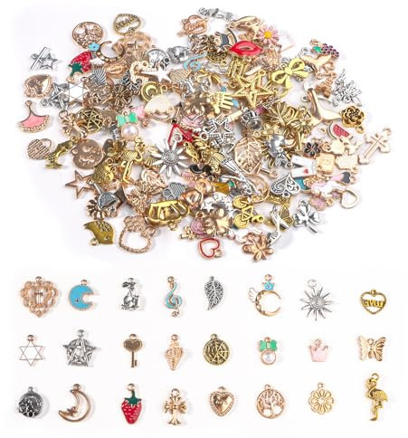 LbsAMP 150 Pezzi Ciondoli per Creazione di Gioielli Metallo DIY Ciondoli Assortiti Colorati Decorazioni per Orecchini Collane Pendenti Collane Accessori per la Realizzazione di Braccialetti