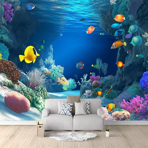 Panoramic Photo Wall Mural Underwater Scene Corals Fish Printed Non Adhesive Wallpaper, Paste Required 79 x 55/200 x 140 cm(WxH) Multi Section Wall Art for Home Decoration Colorful