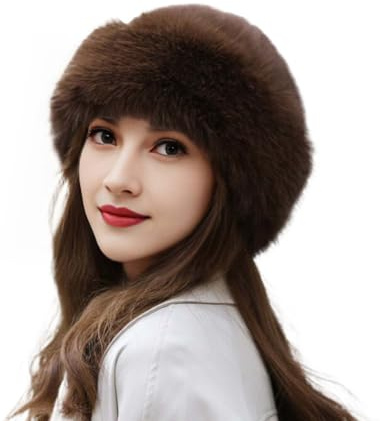 YEKEYI Gorro de mujer con piel sintética, gorro cálido de moda para invierno, gorro de visón sintético, boina de invierno versátil, marrón, Talla única