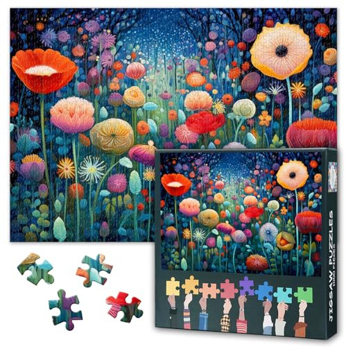 Jigsaw Puzzles 1000 Pieces for Adults Vibrant Flowers 1000 Piece Puzzle for Adults Floral Fantasy Dreamy Blooming Garden Jigsaw Puzzles Impossible Puzzle for Adults Kit - 28 x 20