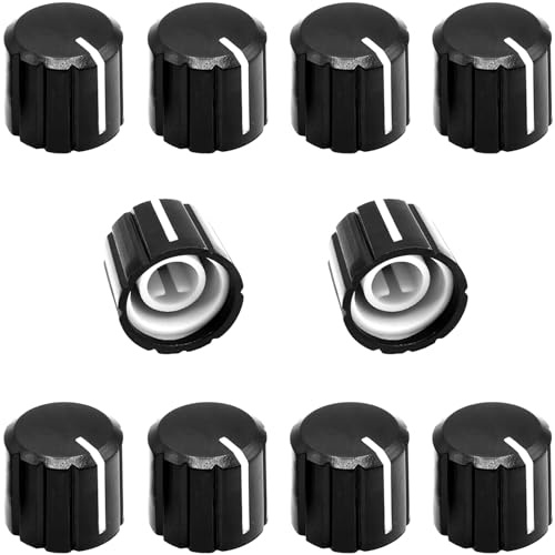10Pcs 6mm D Type Potentiometer Control Knobs, Plastic Volume Audio Mixer Bass Tone Rotary Knob,for Encoder Electric Guitar Speaker Board DJ Controller Console Control Knob Replacement,Black 15x13.5mm
