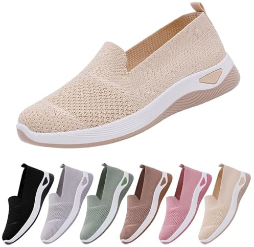 Sko för kvinnor mode nytt nät ortopedisk vardaglig halkfri enfärgade båtskor sommar lätta andningsbara bekväma utomhussporter löpning promenader strand vandring semester camping träningsskor, BEIgE