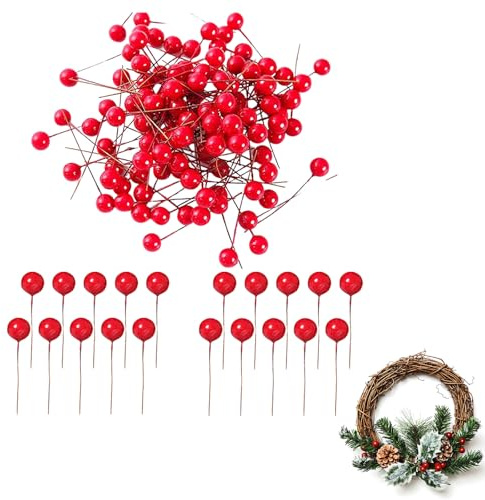 Myluatye Weihnachten Stechpalmen Beeren,Künstliche Holly Beeren,100 Stück Mini Künstliche Berries,Weihnachts Berry Deko,für Weihnachtsbäume,Kranz (Rot)