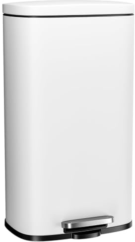 Clevich Kitchen Bin 8 Gallon (30 L), Stainless Steel Pedal Rubbish Bin with Soft-Close Lid, Foot Pedal, Removable Plastic Inner Bucket, for Kitchen, Bathroom, Office (white, 30L)