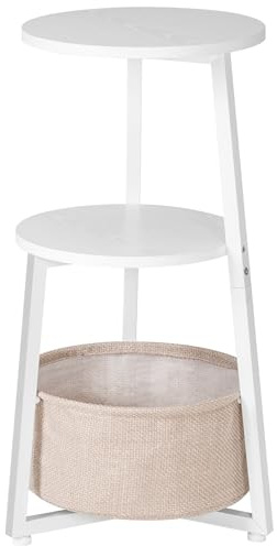 HOOBRO Round Side Table, 3 Tier Bedside Table with Storage Shelves, Accent Small Corner Table Compact Sofa Side Tables for Small Space in Living Room, Bedroom White EWW169BZ01