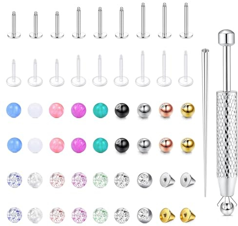 CASSIECA 56Pcs 18G Piercing Labret Levre Acier Chirurgical Kit Piercing