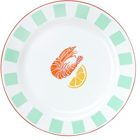 Talking Tables Handmade Enamel Side Plate 20cm with Shrimp Design, Shatterproof & Dishwasher Safe Household Plates, Reusable Dinnerware for Indoor & Outdoor Dining