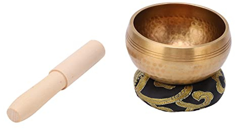 Fdit Cuenco Tibetano, Cuenco de Cobre Rojo Martillado a Mano con Cojín de Madera de Melocotón, Sonido Apacible para Relajación, Meditación y yoga.