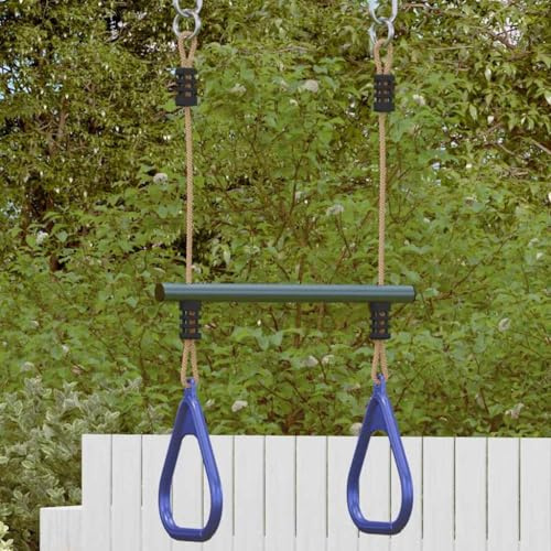 Ordellia Trapetsstång med gymnastikringar för barn av lackerat stål, blå mörkgrön, 67 cm, 50 kg lastkapacitet, för lektorntillbehör, gunga, rutscha, klätterrep och klättervägg i trädgården