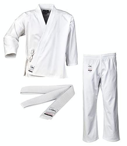 Ju-Sports Karate Anzug to start Weiß 180 I Klassischer Karateanzug für Kinder & Erwachsene I Karate Kimono inkl. weißem Gürtel I Hose mit Kickzwickel I 100% Baumwolle