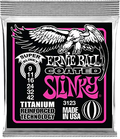Ernie Ball Super Slinky Coated Titanium Electric Guitar Strings, 9-42 Gauge (P03123)