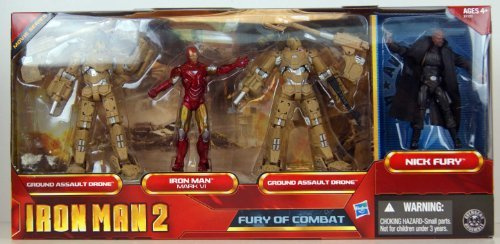 Iron Man 2 Movie Series Exclusive 3.75 Inch Action Figure 4Pack Fury of Combat Ground Assault Drone, Iron Man Mark VI, Ground Assault Drone Nick Fury