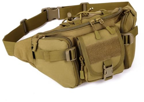 Huntvp Uomo Marsupio Tattico Sportivo Borsa Petto Militare per Campeggio Escursione Ciclismo Viaggio Trekking Outdoor Marrone