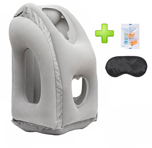 AIRGOODS Inflatable Travel Pillow 3rd Generation Neck and Head Support Pillow, Travel Pillow for Sleeping on Office Train Car Airplane (Grey)