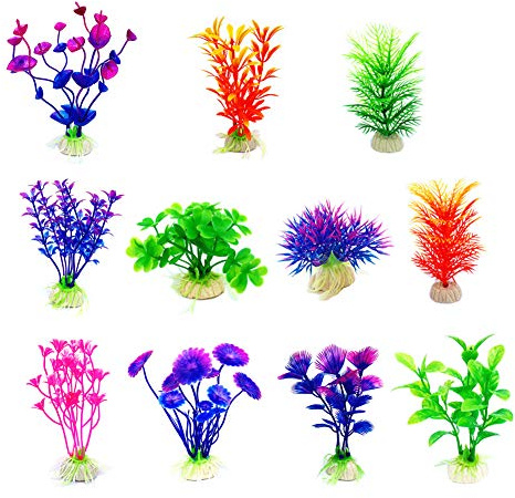CousDUoBe Artificial Aquatic Plants 11 Pcs Small Aquarium Plants Artificial Fish Tank Decorations，Used for Household and Office Aquarium Simulation Plastic Hydroponic Plants