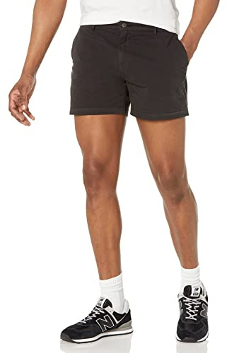 Amazon Essentials Pantalones Cortos Chinos Elásticos y Cómodos con Frente Plano y Corte Ajustado de 13cm Hombre, Negro Efecto Lavado, 32W